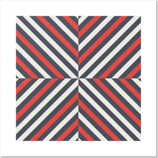 Diagonal black white and red stripes Posters and Art